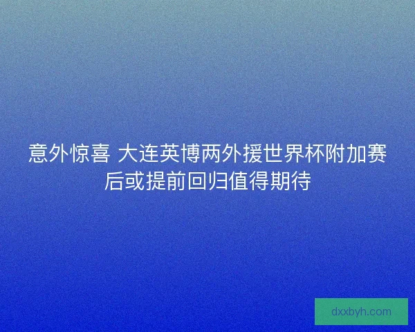 意外惊喜 大连英博两外援世界杯附加赛后或提前回归值得期待
